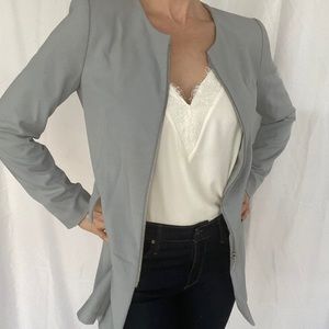 Powder blue/ grey structured zip up blazer